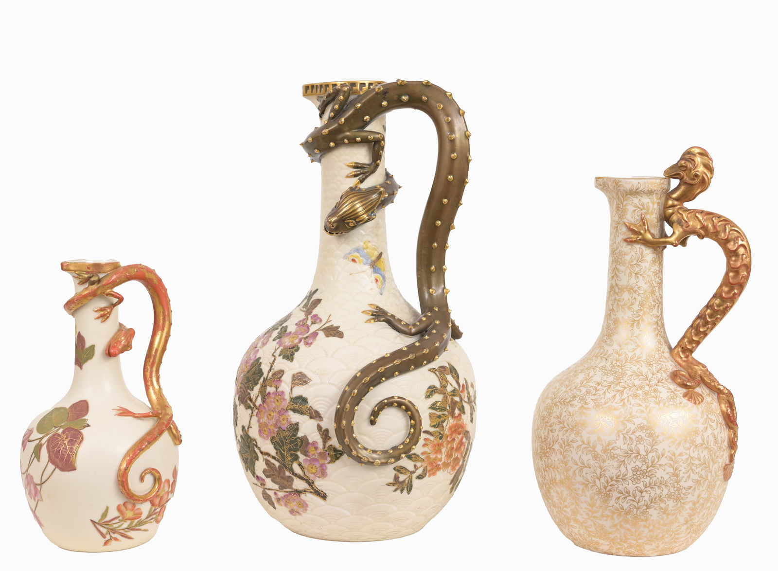 (3) Royal Worcester Porcelain Dragon Vases (1 of 13)