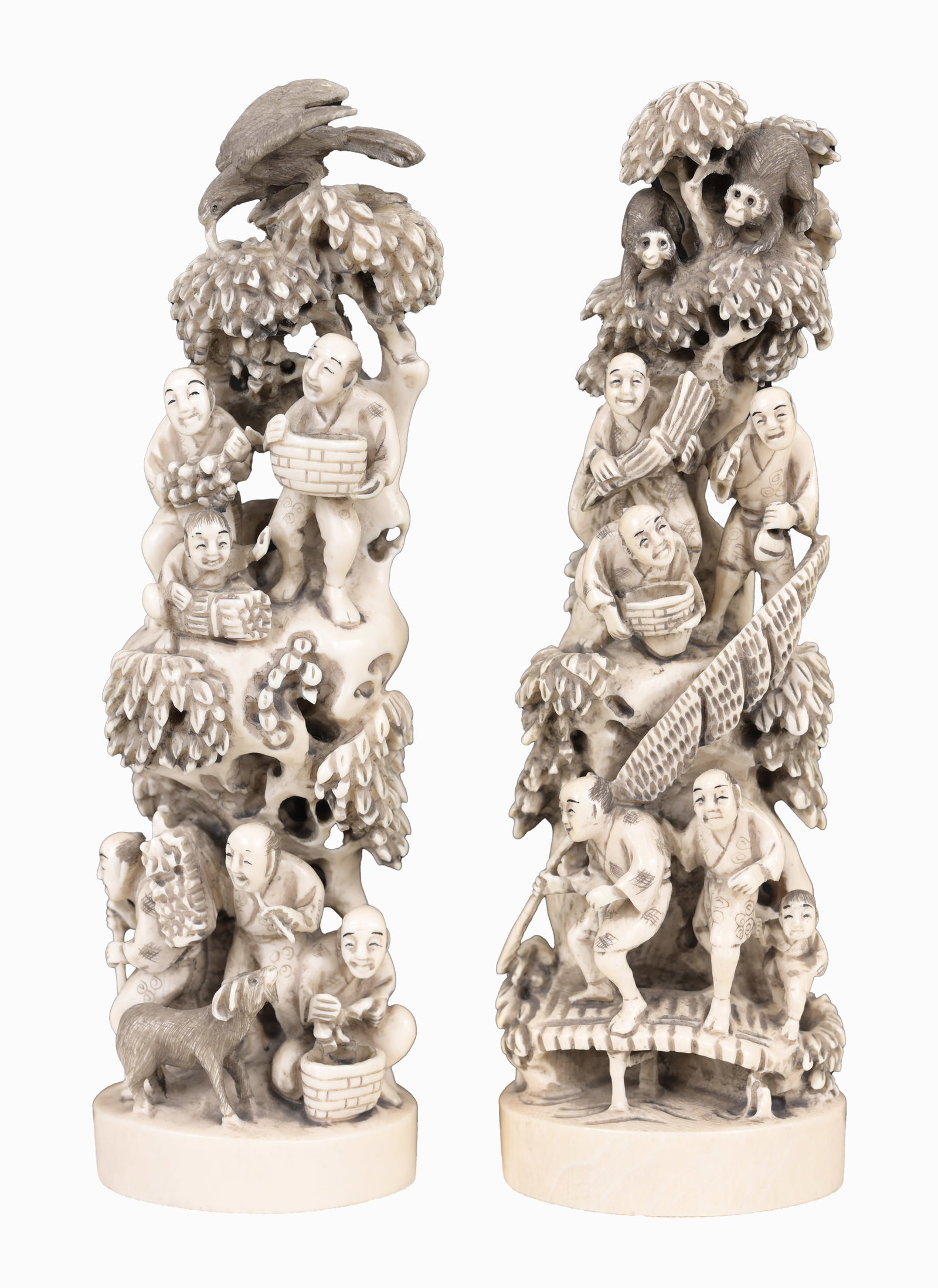 (2) Antique Chinese Carved Bone Articles, Signed: (2) Antique Chinese Carved Bone Articles, Marked on the bottom of each carving. Height: 7 in.