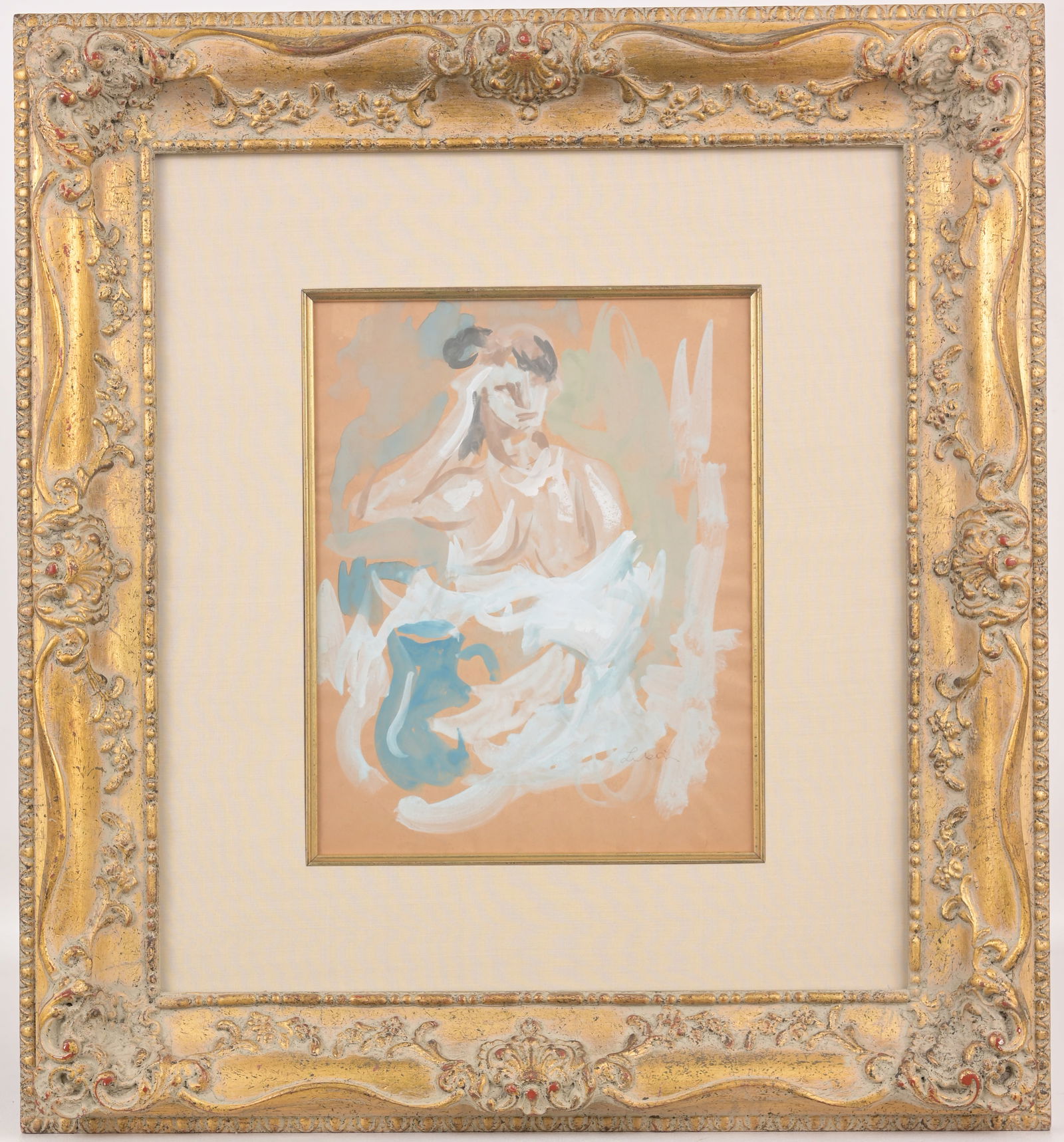 Gustav Likan (1912 - 1998): Gustav Likan (German, 1912 - 1998) "Woman with Vase" Watercolor/Gouache. Signed lower right. Comes with COA from Merrill Chase Galleries. Having original bill of sale from Merrill Chase from 1992. Sig