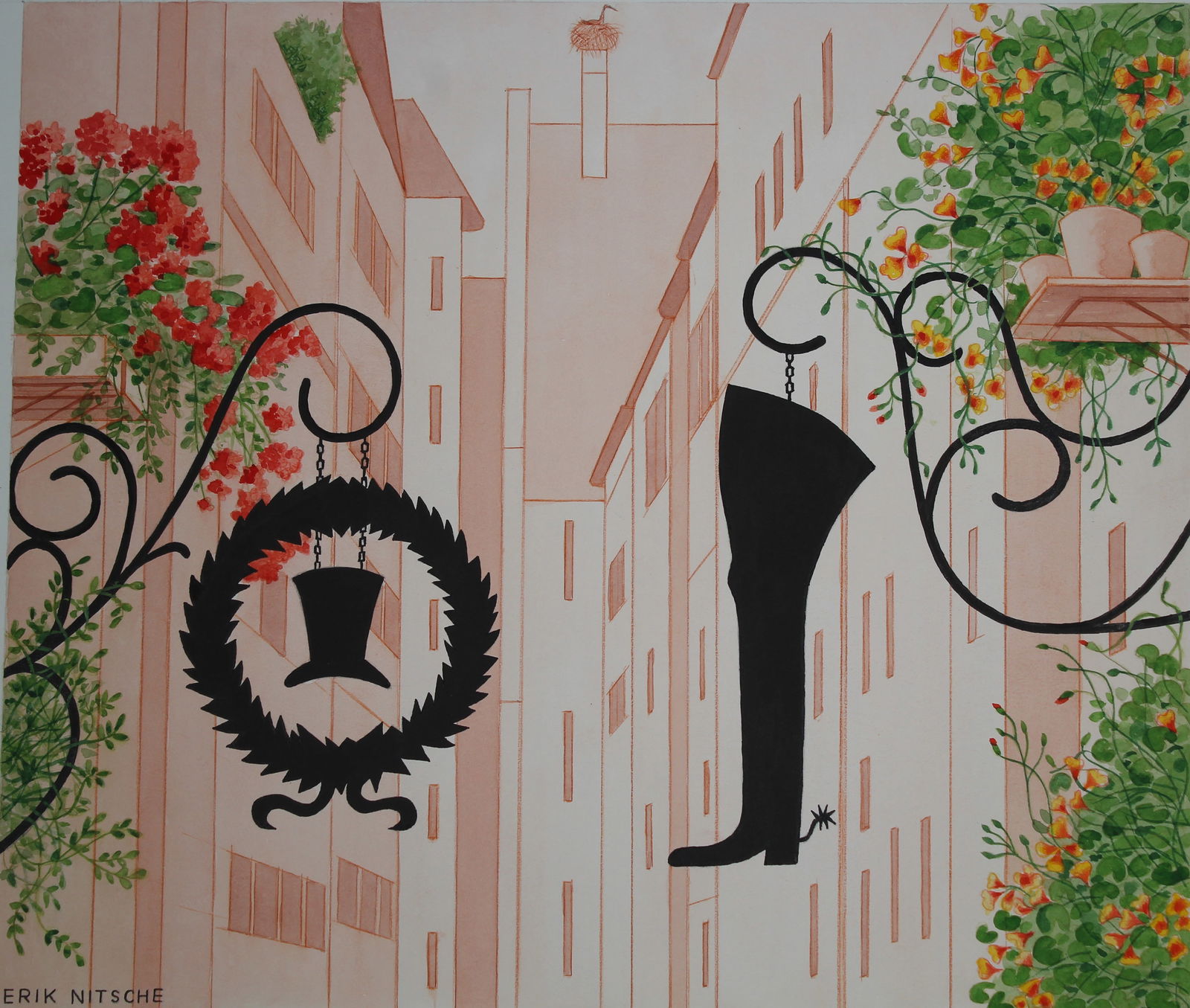 Erik Nitsche (1908 - 1998) City Street in Germany (1 of 3)