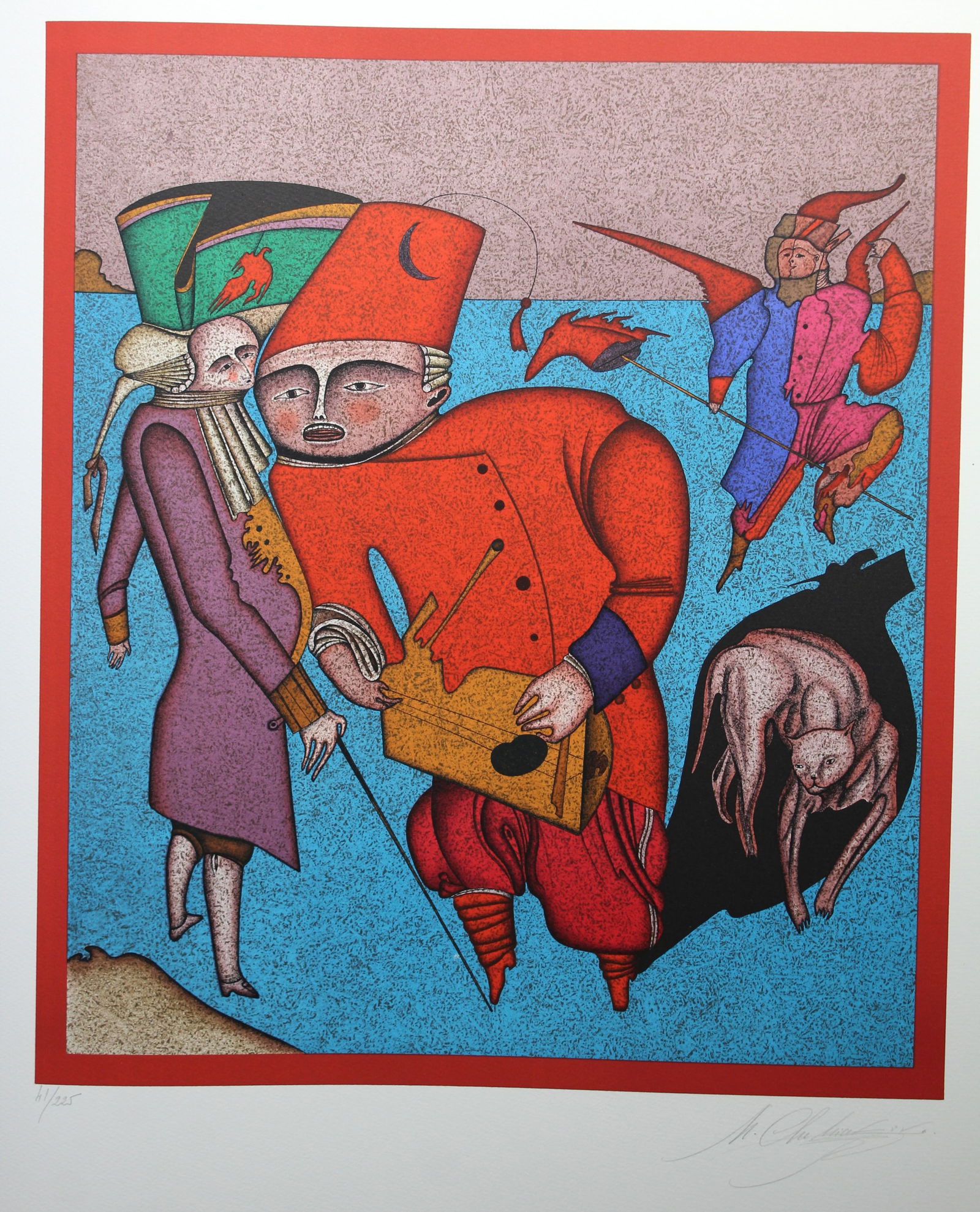 Mihail Chemiakin (B 1943) "Untitled VIII" (41/225): Mihail Chemiakin (New York, Russia born 1943) "Untitled VIII" Color Lithograph. Numbered (41/225) lower left. Signed lower right. Watermark "Arches France". Chemiakin's work is in the permanent collec