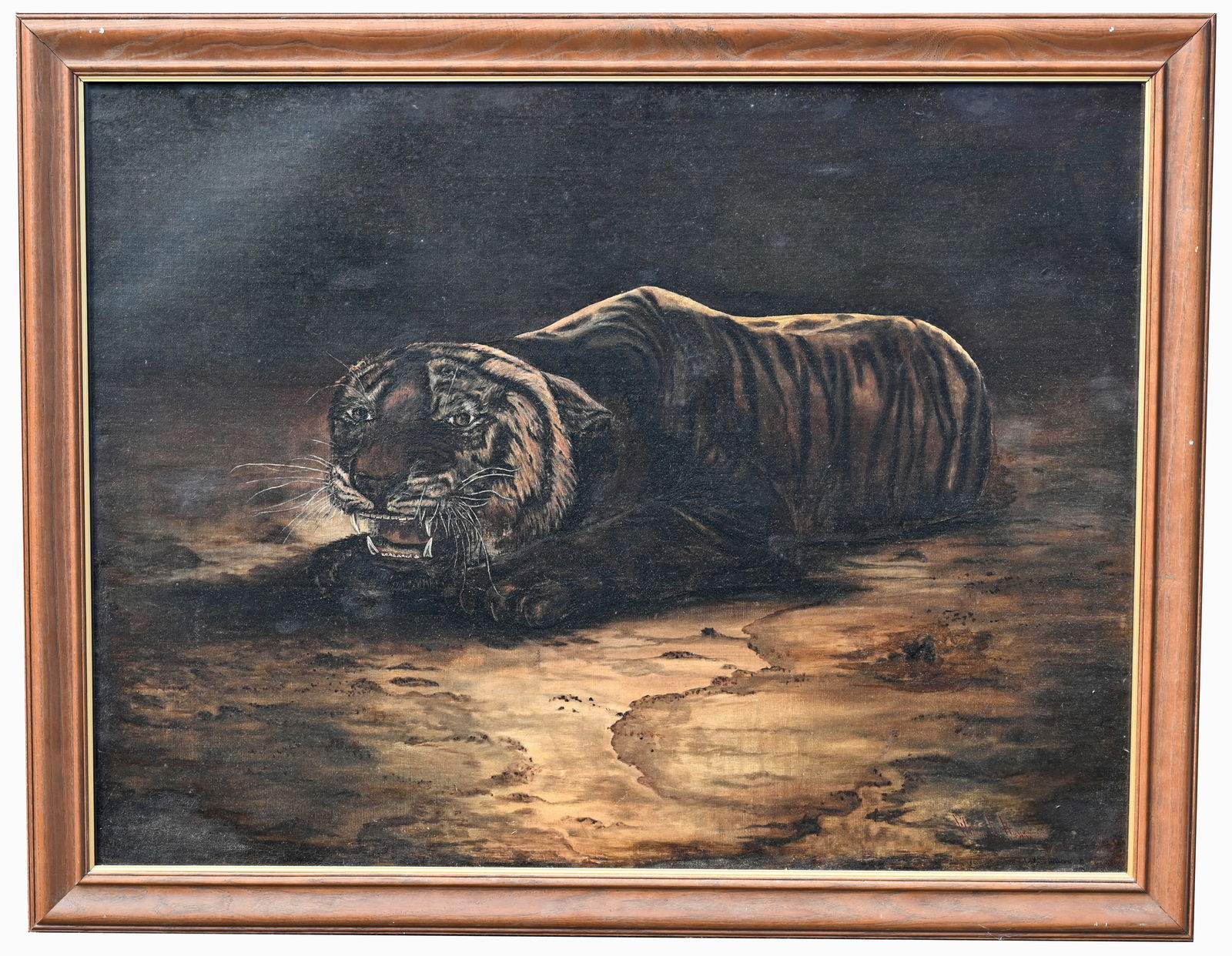 Large 19th C. Painting of a Tiger, Signed (1 of 5)