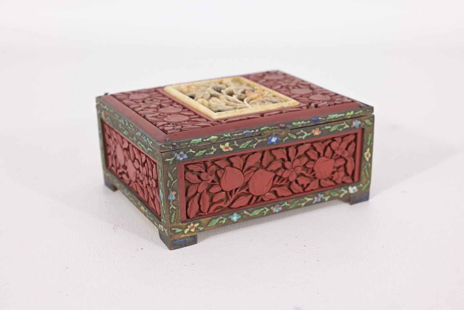 Chinese Antique Small Cinnabar and Brass Box (1 of 8)