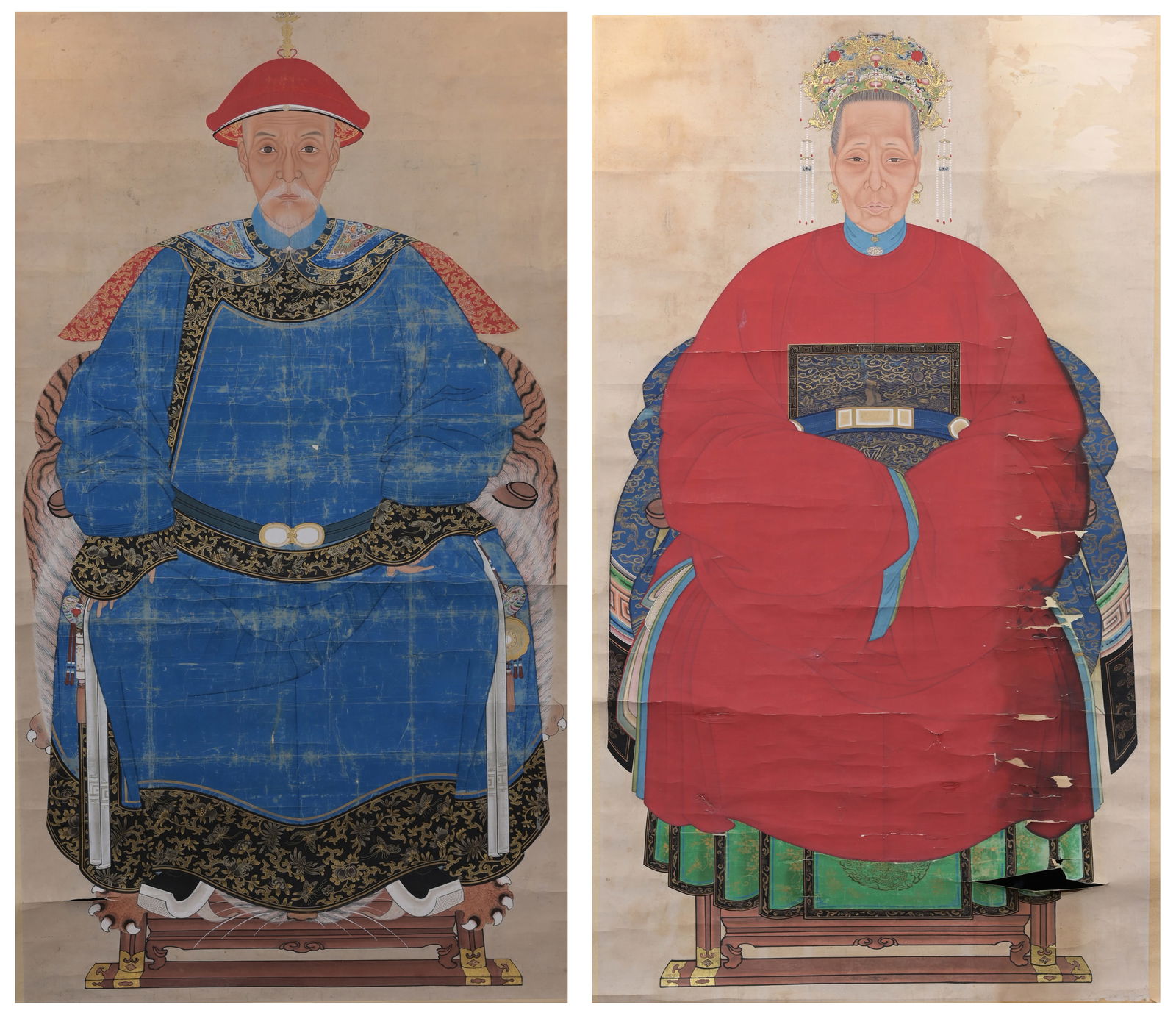 (2) Large Antique Chinese Ancestral Portraits (1 of 9)