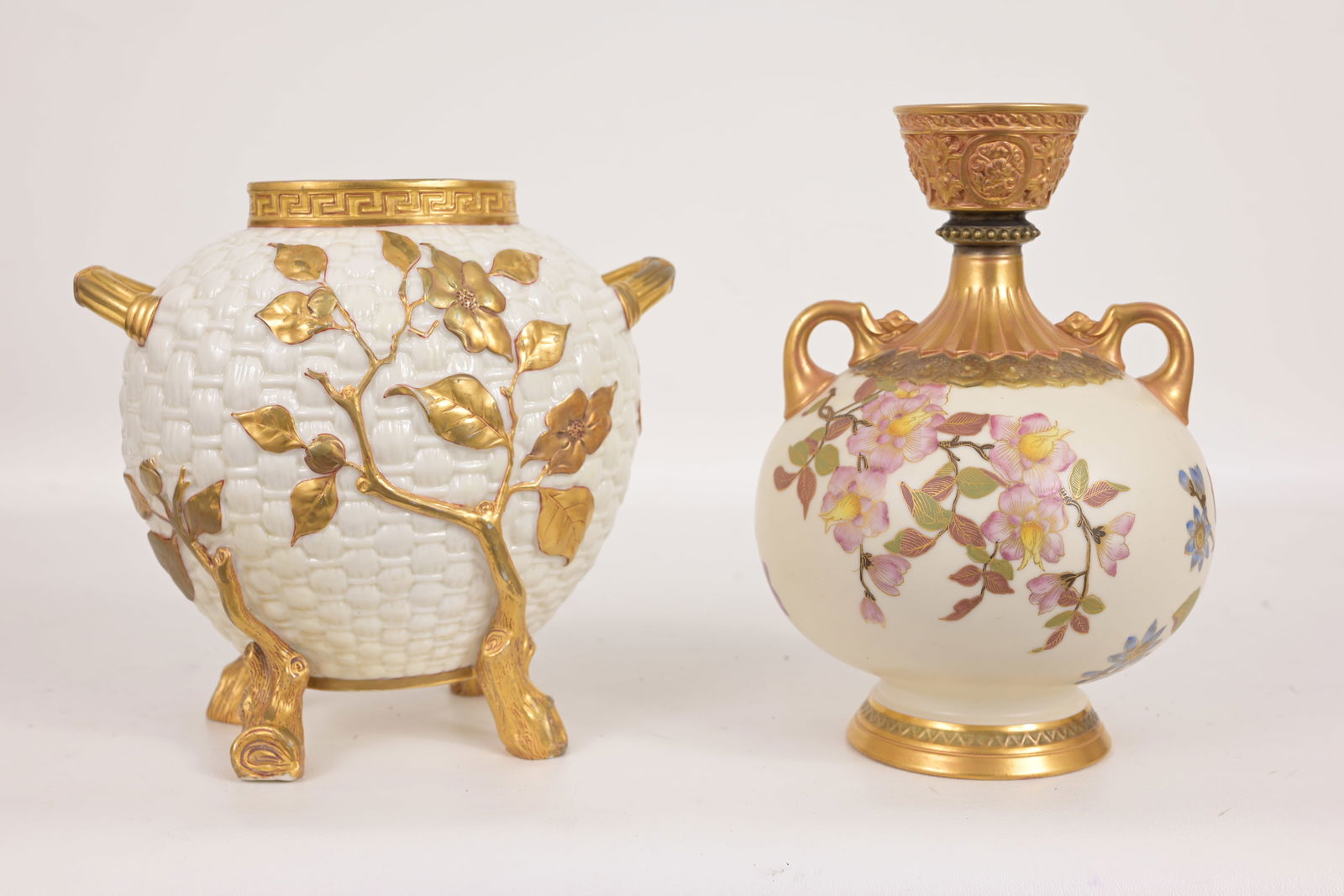 (2) Royal Worcester Gilded Porcelain Vases (1 of 10)