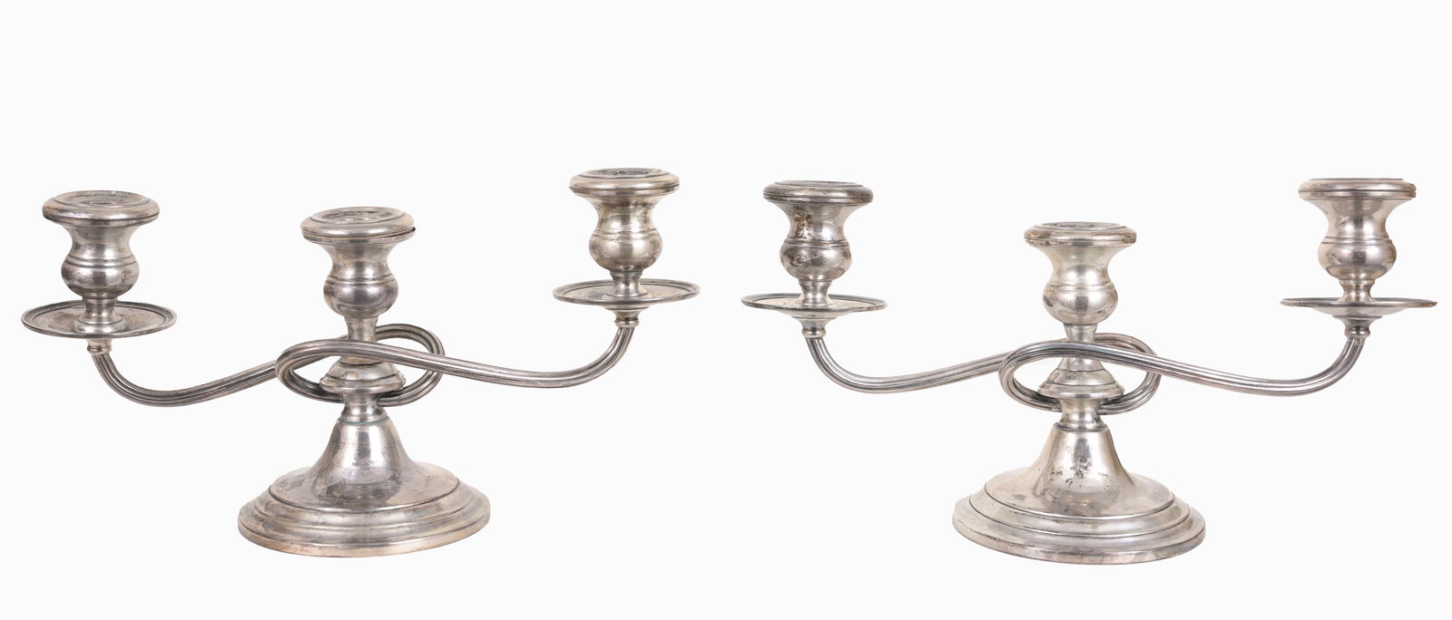 Pair, 19th C Weighted Sterling Silver Candlesticks (1 of 6)