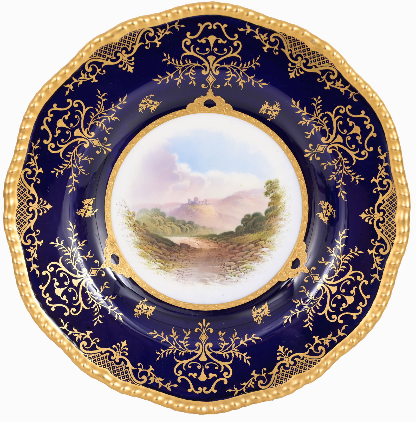 Antique Coalport Handpainted Gilt Dish: Antique Coalport Handpainted Gilt Porcelain Dish. Marked on bottom. Diameter: 9 in.