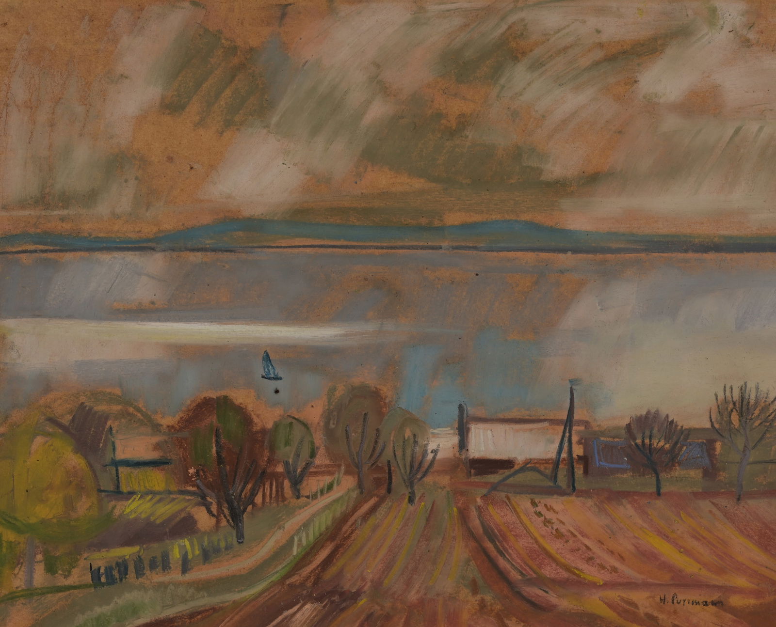 Attri. Hans Purrmann (German, 1881 - 1966): Attri. Hans Purrmann (German, 1881 - 1966) Landscape, Pastel on Paper. Signed lower right. Sheet Size: 13.5 x 16.75 in. Overall Size: 17.25 x 20.5 in. Unframed.