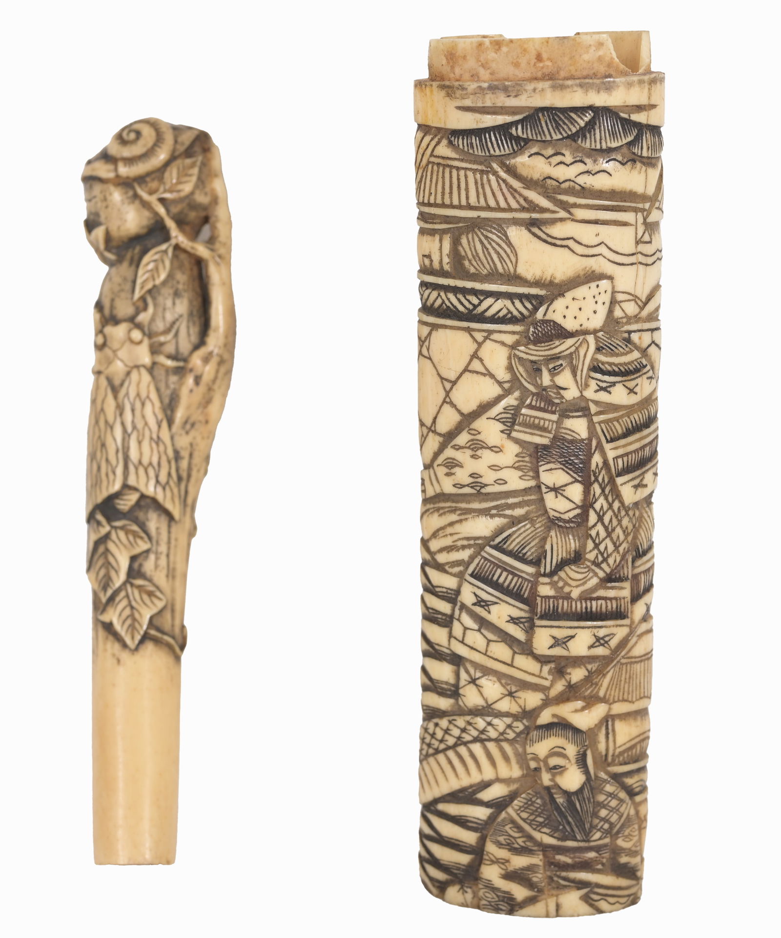 (2) Antique Carved Japanese Articles: (2) Antique Carved Japanese Articles. Height: 5.5 in (each).