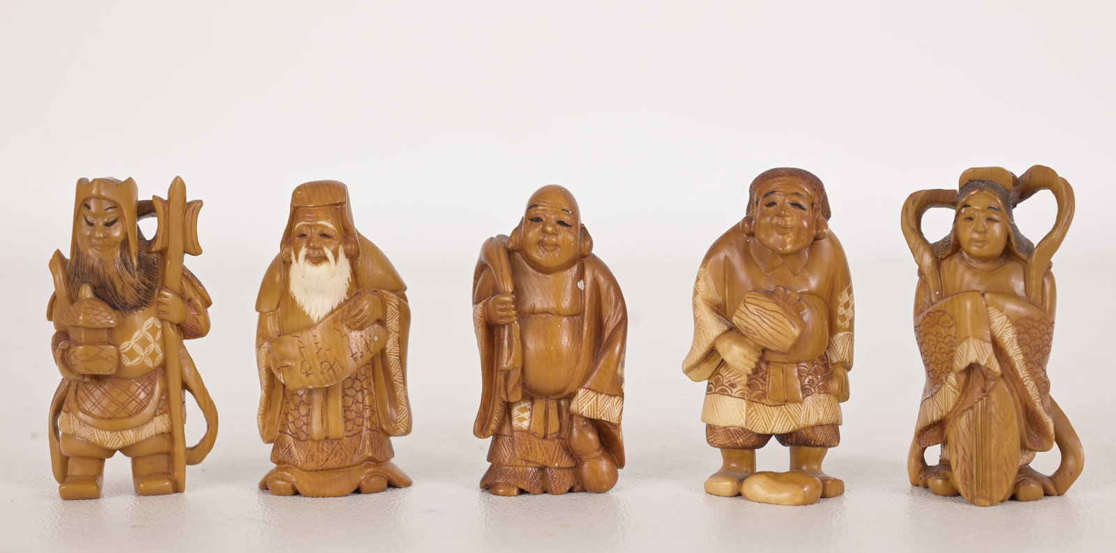 (5) Antique Carved Chinese Bone Figures, Signed: (5) Antique Carved Chinese Bone Figures, Signed. Height: 1.75 in.