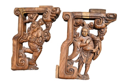 (2) Carved Chinese Architectural Corbels