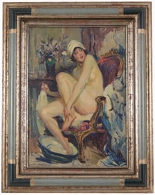 Signed, Early 20th C. "Surprise" Nude Portrait
