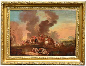 Large 17th C. Old Master Battle Scene Painting