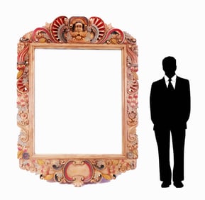 Monumental Mexican Carved/Polychromed Wood Frame