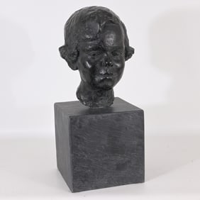 Bronze Bust of a Girl on Plinth Signed Knoop