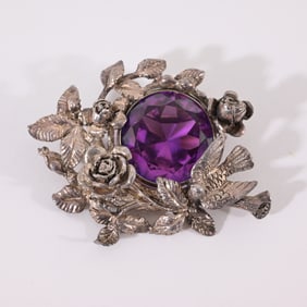 Sterling Brooch w/ Purple Glass Insert