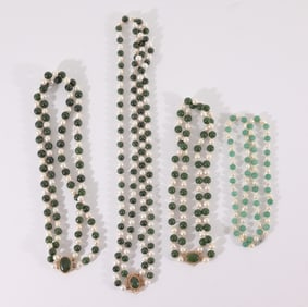(4) Spinach Jade & Pearl Necklaces