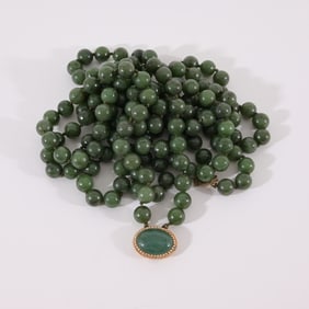 Double Strand Spinach Jade Necklace