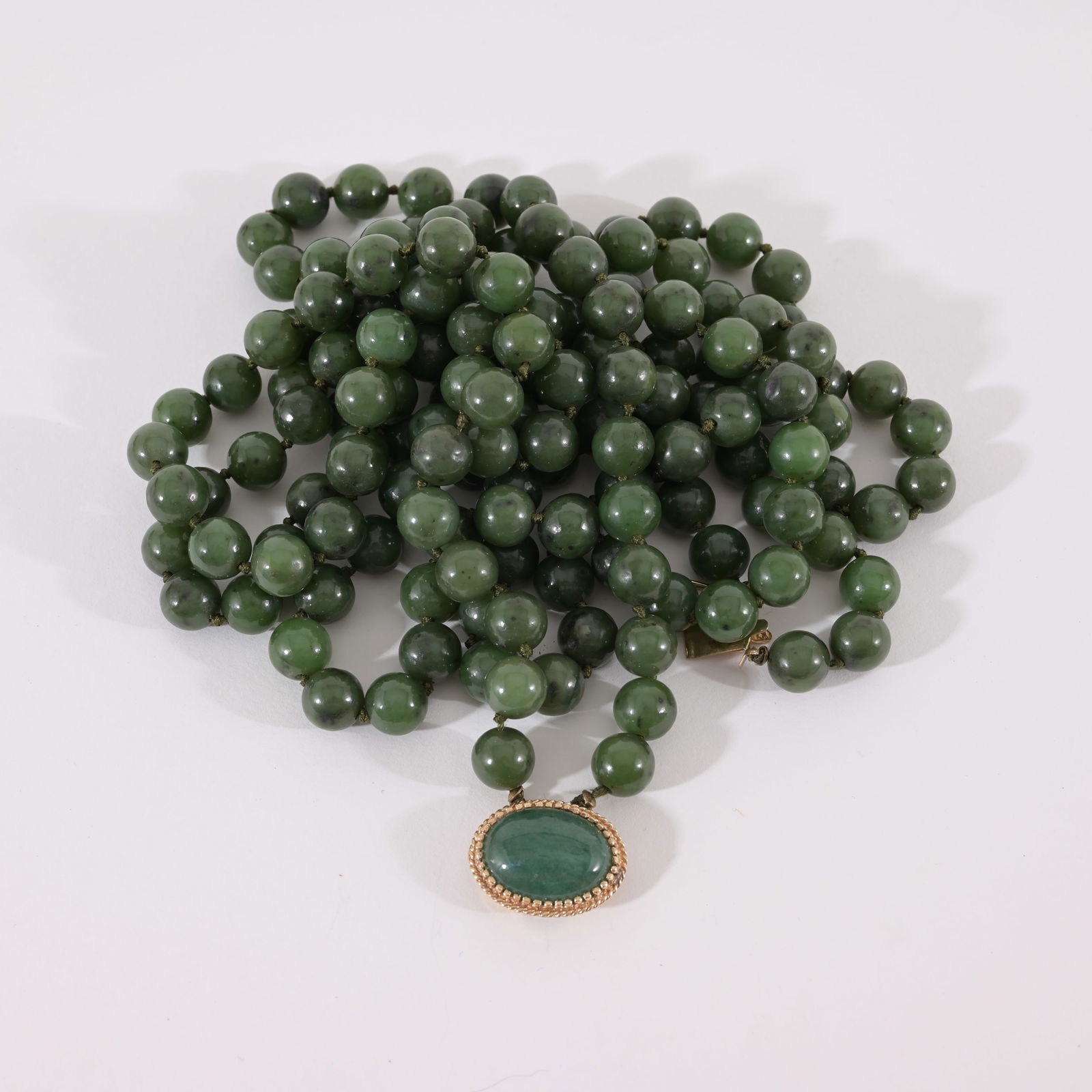 Double Strand Spinach Jade Necklace (1 of 4)