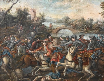 Old Master School Battle Scene Painting