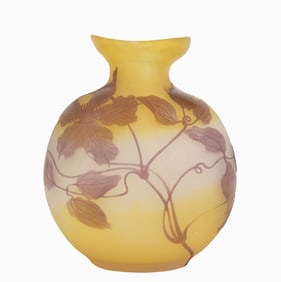 Emile Galle Cameo Vase w/ Clematis Flowers