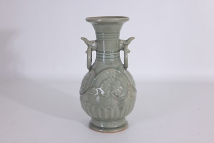 Chinese Yuan Longquan celadon peony vase