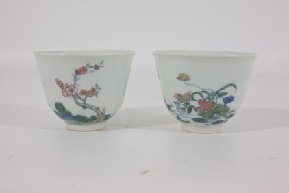 Pair, Chinese Doucai cups with poems