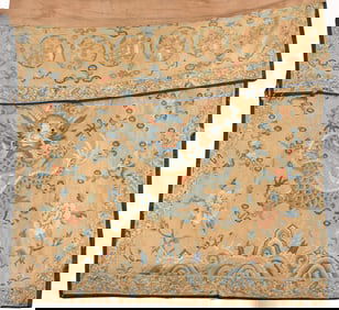 Antique Chinese Yellow-Ground Embroidered Dragon Panel