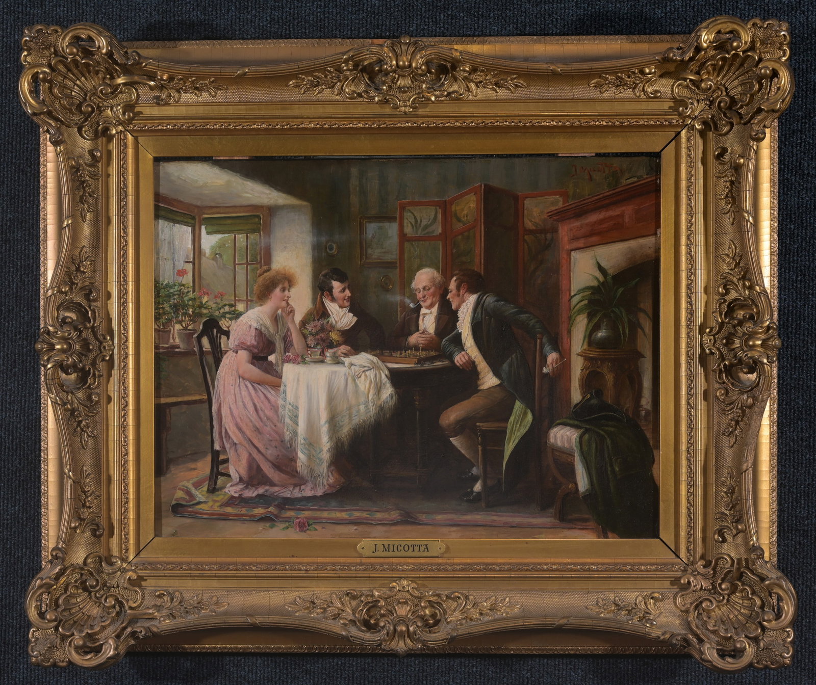 J. Micotta (Italian, 20th C.): J. Micotta (Italian, 20th C.) Oil on Board. Signed upper right. Sight Size: 13.5 x 18 in. Overall Framed Size: 21 x 25 in.