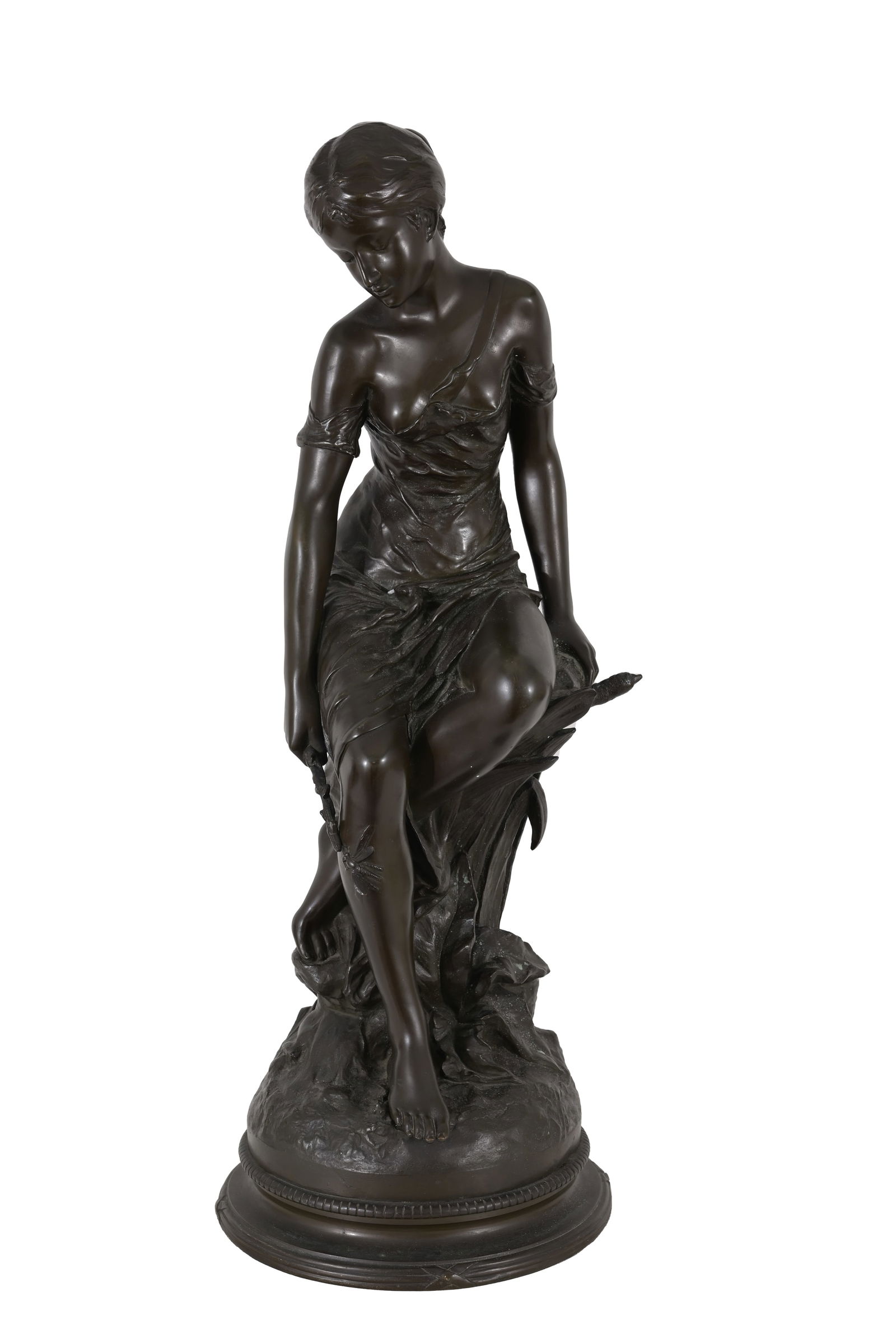 Edouard Drouot (1859 - 1945) "Libellule": Edouard Drouot (French, 1859 - 1945) "Libellule" (Dragonfly) Circa 1900 Bronze Sculpture. Inscribed signature. Dimensions: 28 x 9 in. Weight: 48 lbs