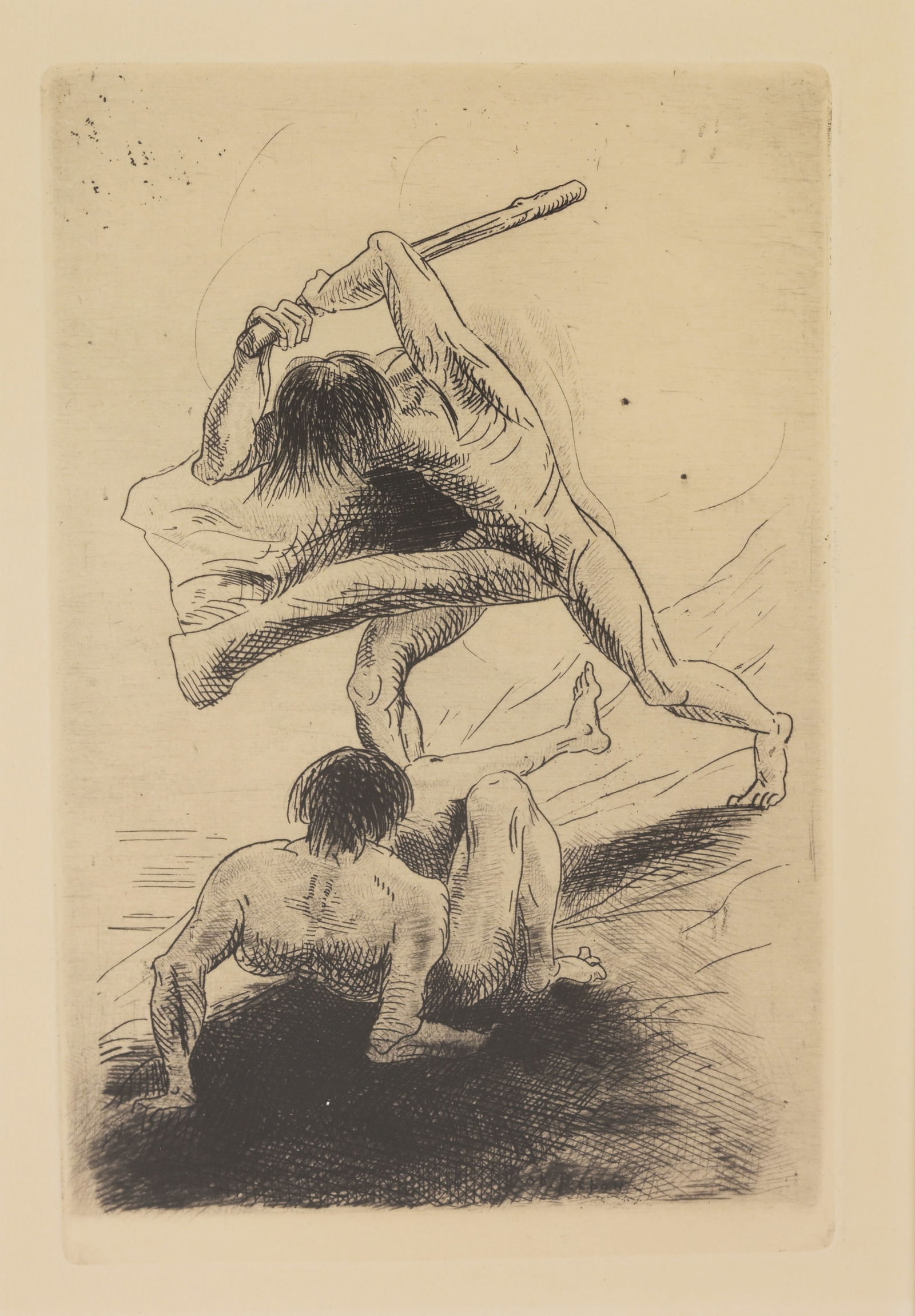 Odilon Redon "Cain & Abel" Etching: Odilon Redon (French, 1840 - 1916) "Cain & Abel" - 1886 Etching and drypoint Sheet Size: 15.75 x 11 in. Impression Size: 7.25 x 4.75 in. Overall Framed Size: 21 x 14.75 in. Framed behind glass.