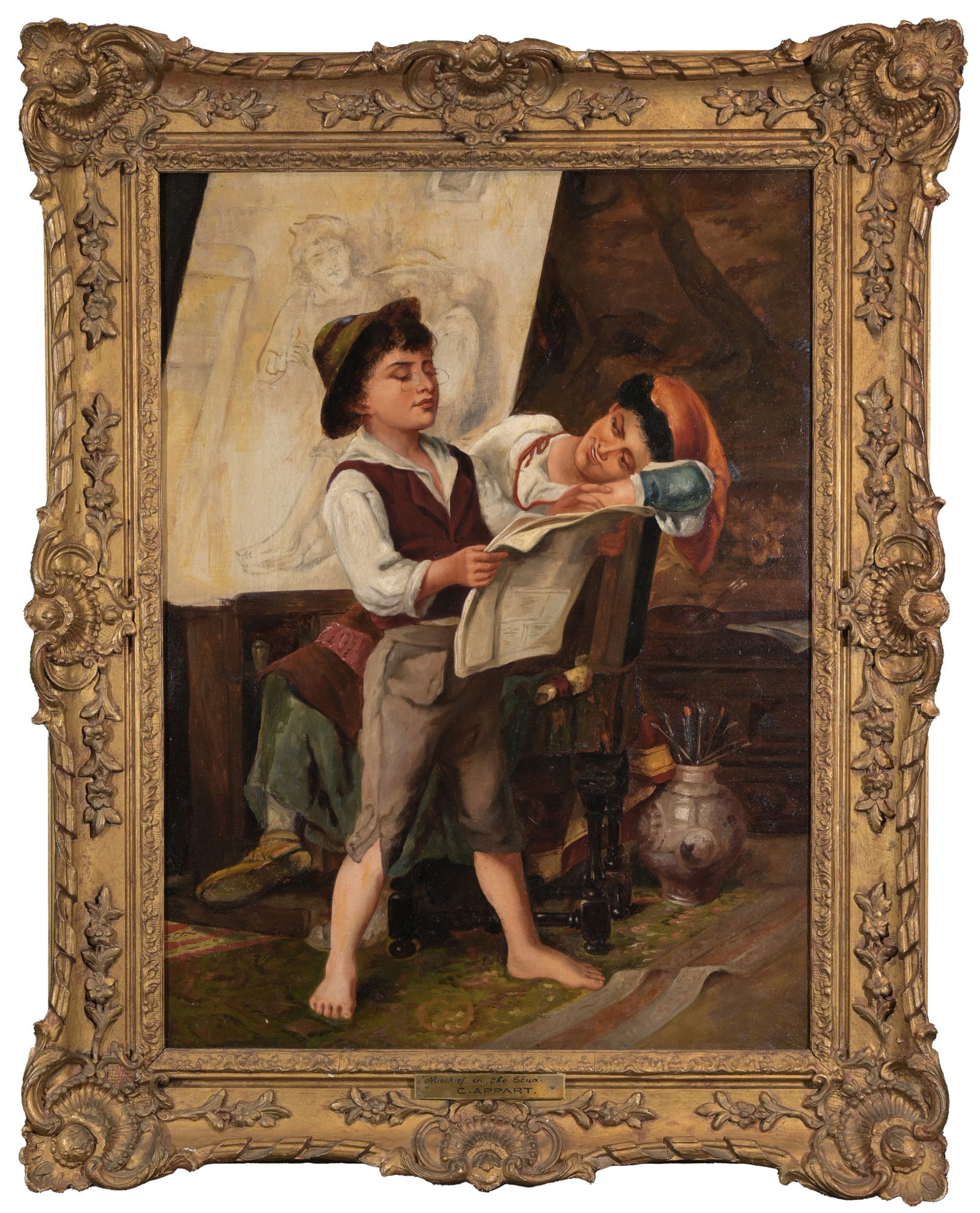 19th C Appart Kids Reading Newspaper (1 of 6)