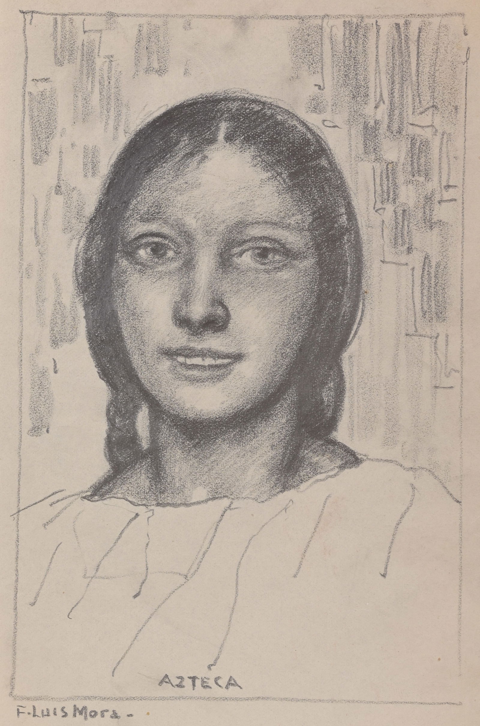 Francis Luis Mora (1874 - 1940) "Azteca": Francis Luis Mora (1874 - 1940) "Azteca" Drawing from the artist's sketchbook. Pencil/Paper. Signed lower left. Provenance: Estate of the artist. Sheet size: 8 x 5 in. Unframed.