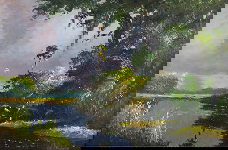 Harold Newton (1934 - 1994) 24 x 36 Highwayman Ptg: Harold Newton (Florida, 1934 - 1994) Highwayman Painting. Oil on Upson Board. Signed lower right. Sight Size: 24 x 36 in. Overall Framed Size: 27.75 x 39.5 in. Harold Newton was a co-founding member o