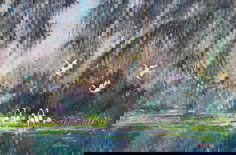 James McGibbon Brown (Florida, 1892 - 1974): James McGibbon Brown (Florida, 1892 - 1974) Herons in Florida Swamp Oil on Board. Signed and dated ('66) lower right. Sight Size: 24 x 36 in. Overall Framed Size: 31 x 43 in.