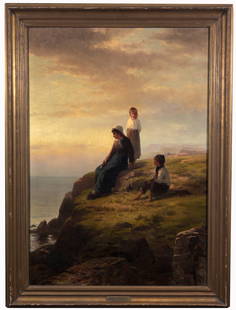 Edward Moran (American, 1829 - 1901): Edward Moran (Pennsylvania, New York, 1829 - 1901) "Waiting for the Skipper" Oil on Canvas laid on Panel. Signed lower left. Provenance: - Bonfoey Gallery, Cleveland, Ohio Sight Size: 36 x 25 in.