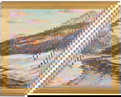 Wayne Morrell (1923 - 2013) "The Ipswich River": Wayne Morrell (Massachusetts. New Yersey, 1923 - 2013) "Sunset on the Ipswich River" - Massachusetts 1989 Oil on Board. Signed lower right. Titled, dated, and signed verso. Sight Size: 22.5 x 29 in.