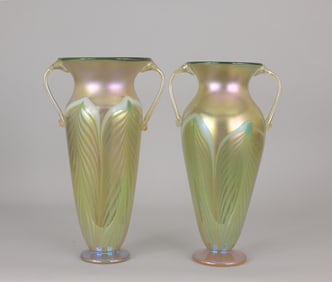 (2) Rick Strini Art Glass Pulled Feather Vases