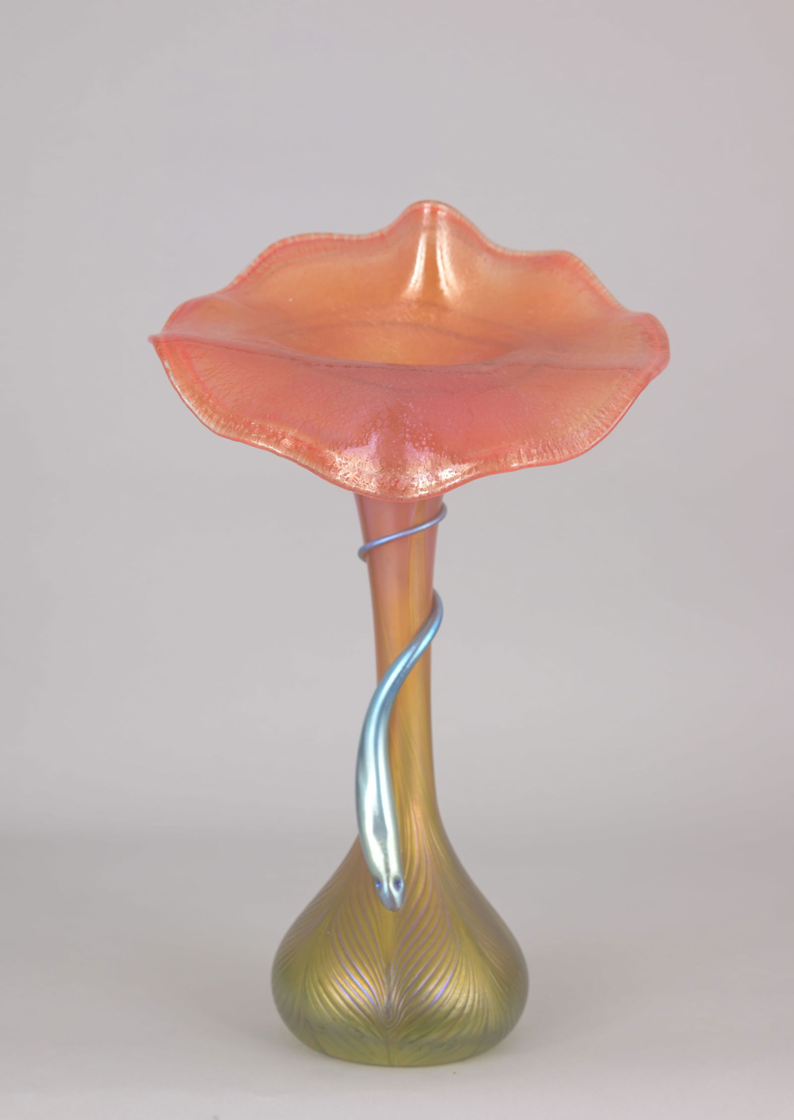 Czech Snake Form Glass Vase: Czech Snake Form Glass Vase. Appears to be unsigned. Dimensions: 13.75 x 8.25 x 6.75 in.