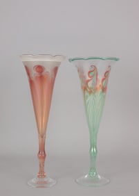 (2) Vandermark Art Glass Trumpet Vases