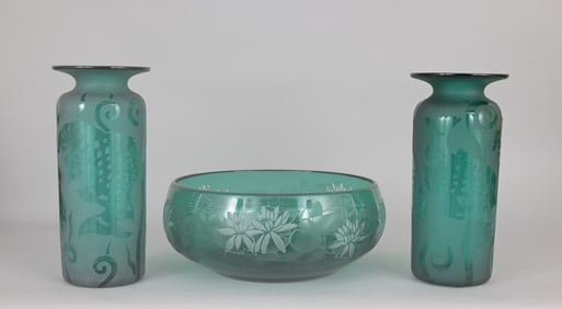 (3) Correia Art Glass Vases & Bowl