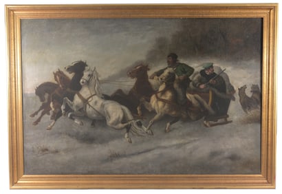 After Adolf Schreyer - "Chased by Wolves"