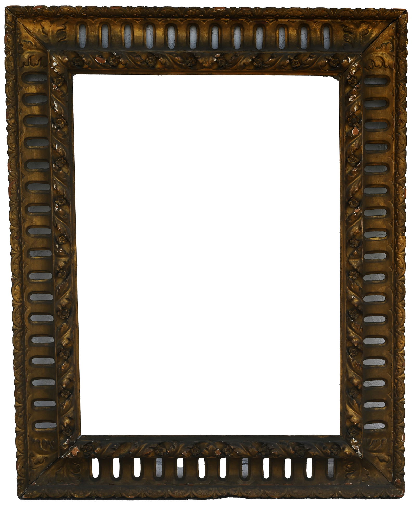 19th C Italian Receding Frame- 36.75 x 27 as is: 19th C. Italian Receding Frame Rabbet Size: 36.75 x 27 1/8 in. Sight Size: 35 1/8 x 25.5 in. Overall Framed Size: 48 x 38.25 x 3 in.