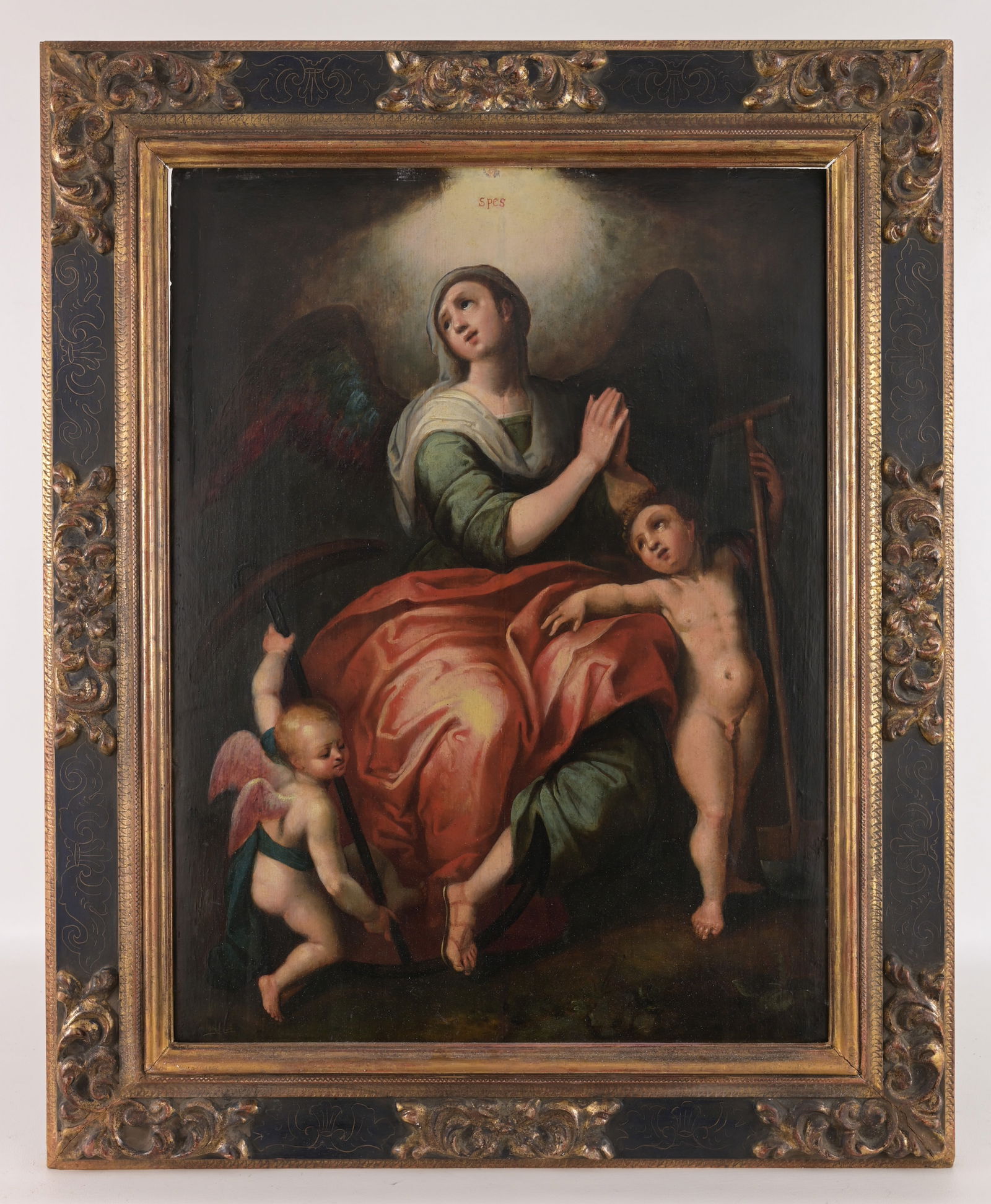 Follower of Abraham Bloemaert (1564 - 1651): Follower of Abraham Bloemaert (Netherlands, 1564 - 1651) Allegory of Hope Oil on Cradled Panel. Old master painting. Provenance: - European private collection, - Dorotheum, Old Masters sale 12.22 , Lo