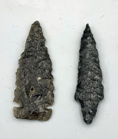 pair of authentic black obsidian arrow heads