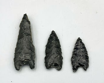 trio of authentic black obsidian Humbolt points