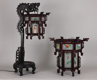 (2) Chinese Glass Panel Lanterns