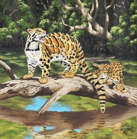 R.G. Finney (B. 1941) "White Clouded Leopard"