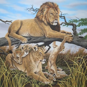 R.G. Finney (B. 1941) "Lion Family At Rest"