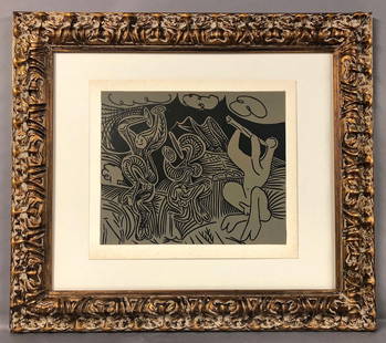 After Pablo Picasso (Spanish, 1881 - 1973): After Pablo Picasso (Spanish, 1881 - 1973) Danseurs et Musicien Linocut printed in Colors Unsigned, from an edition of 520, 1962 Provenance: - Acquired from a Book Dealer in Michigan - Private Collect